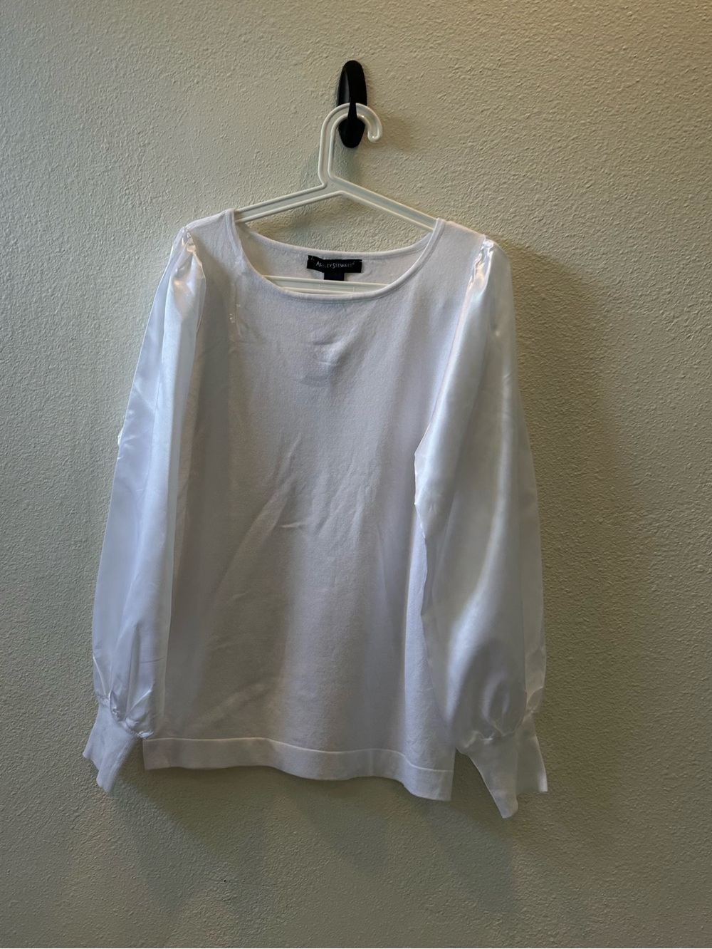 Ashley Stewart White Long-Sleeve Satin Sleeve Tee